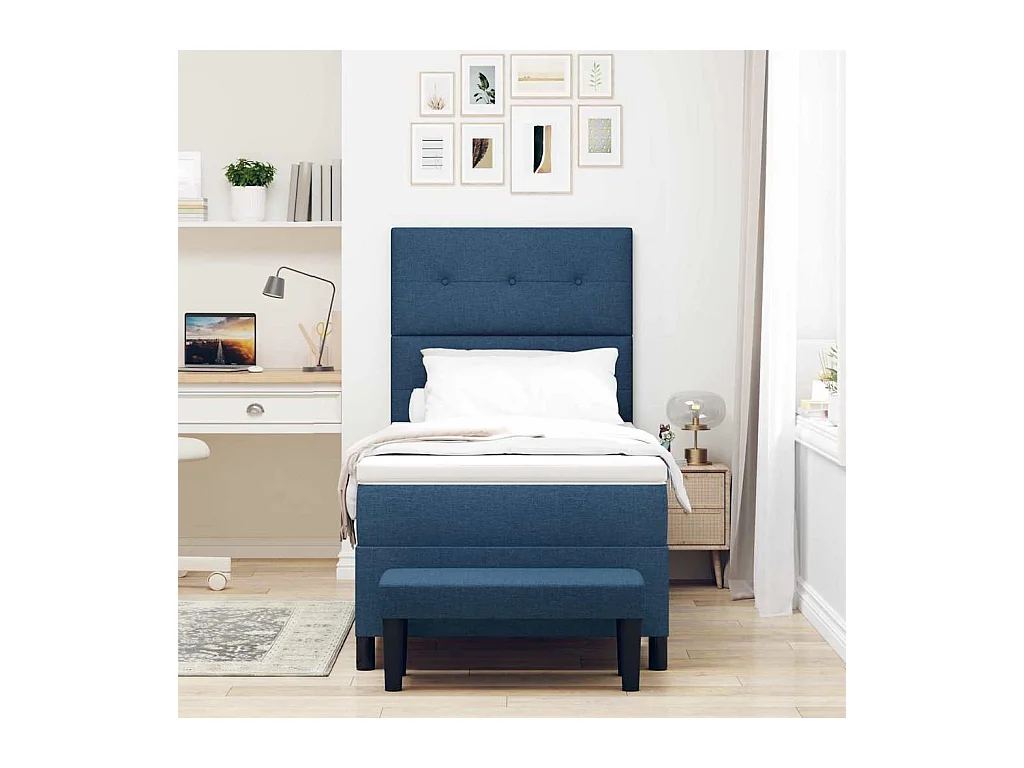 Lit à ressorts avec matelas Bleu 90 x 200 cm tissu