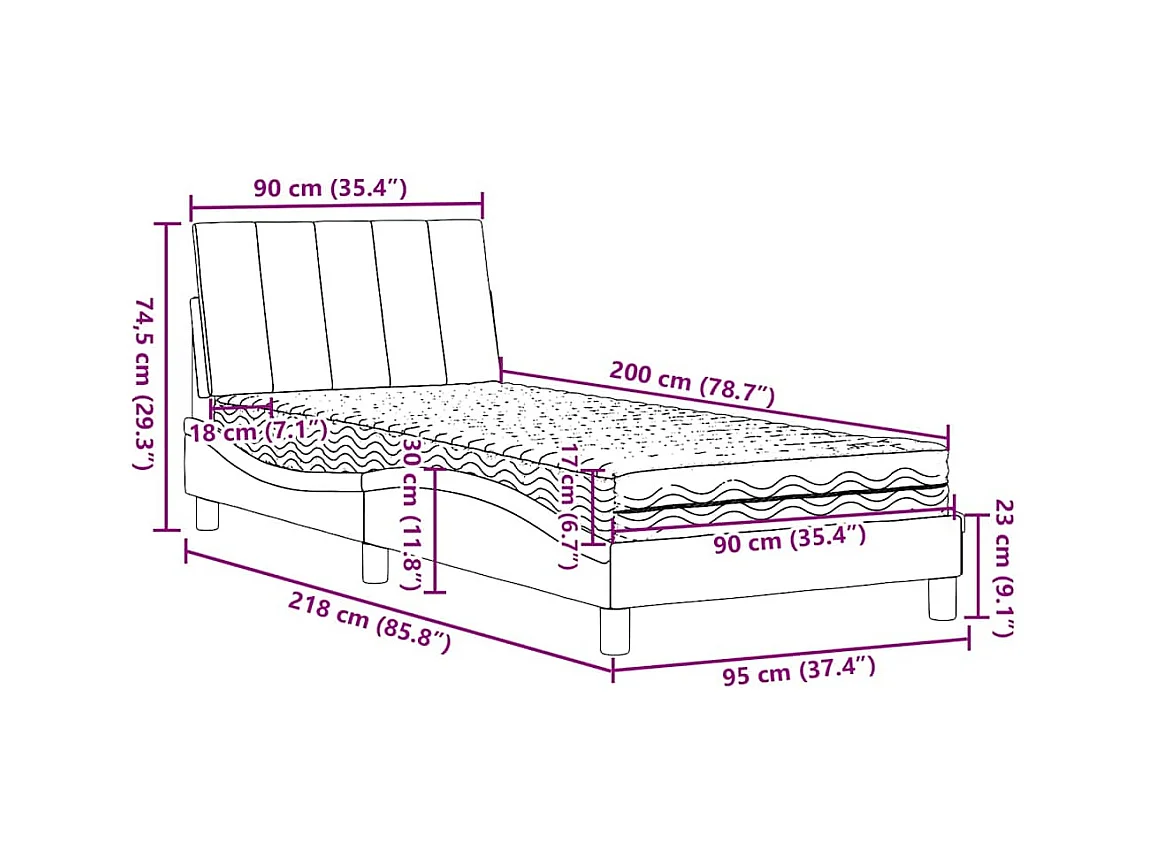Lit avec matelas Hanko gris clair 90x200 cm tissu