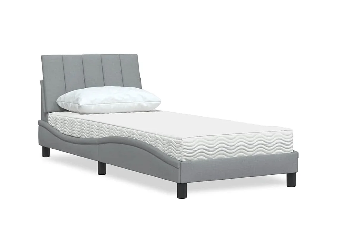 Lit avec matelas gris clair 90x200 cm tissu
