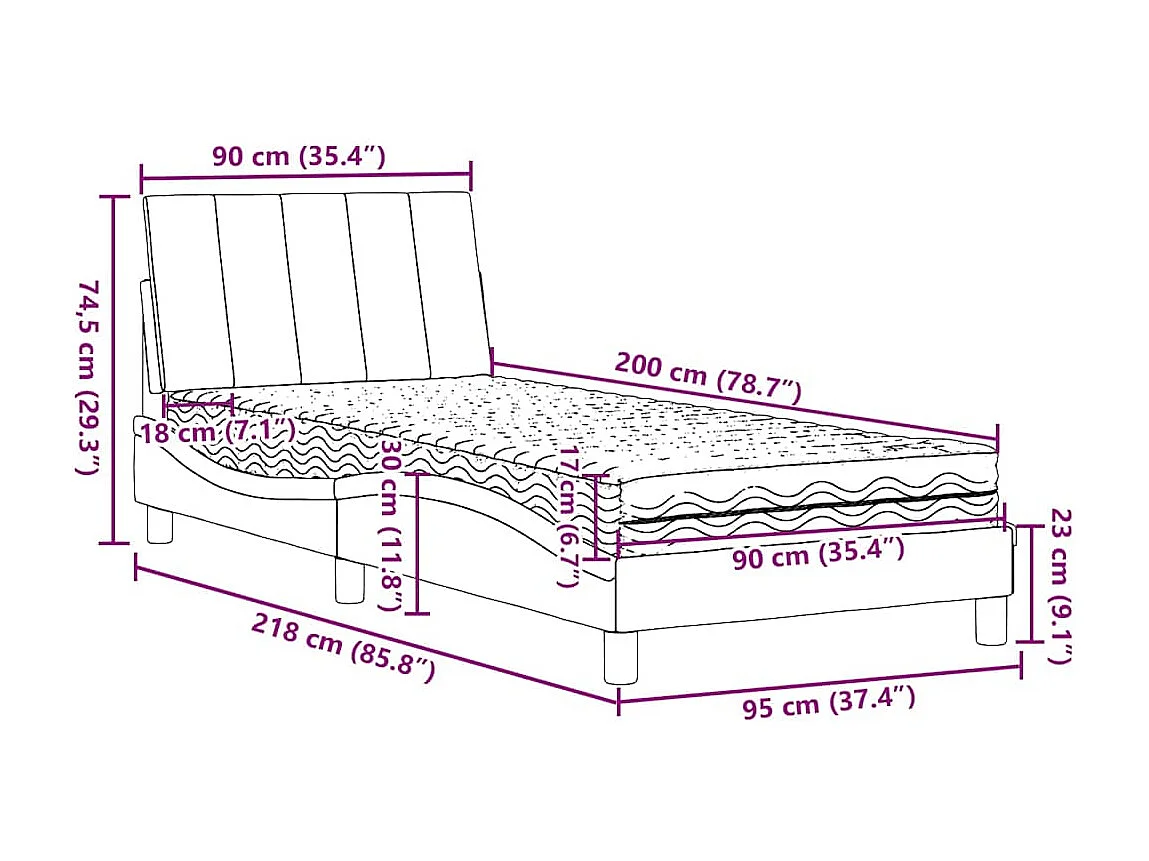 Lit avec matelas Hanko gris clair 90x200 cm tissu