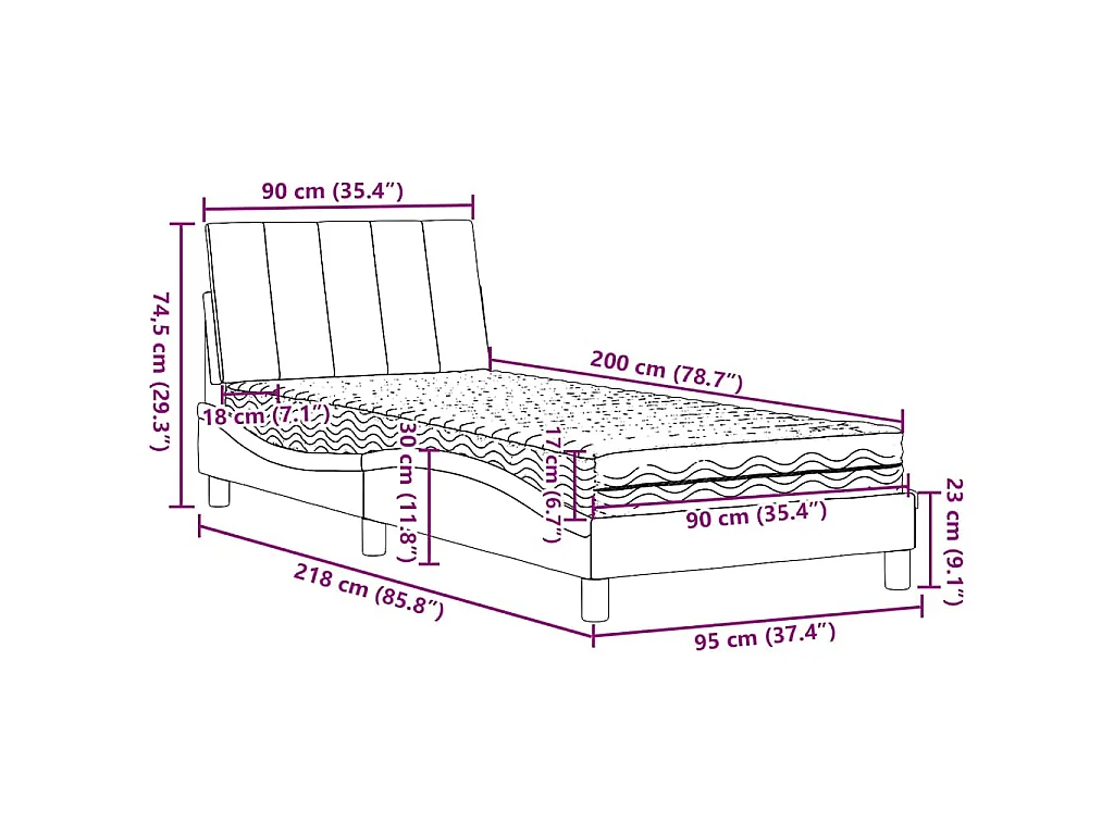 Letto con Materasso Hanko Grigio Chiaro 90x200 cm in Tessuto