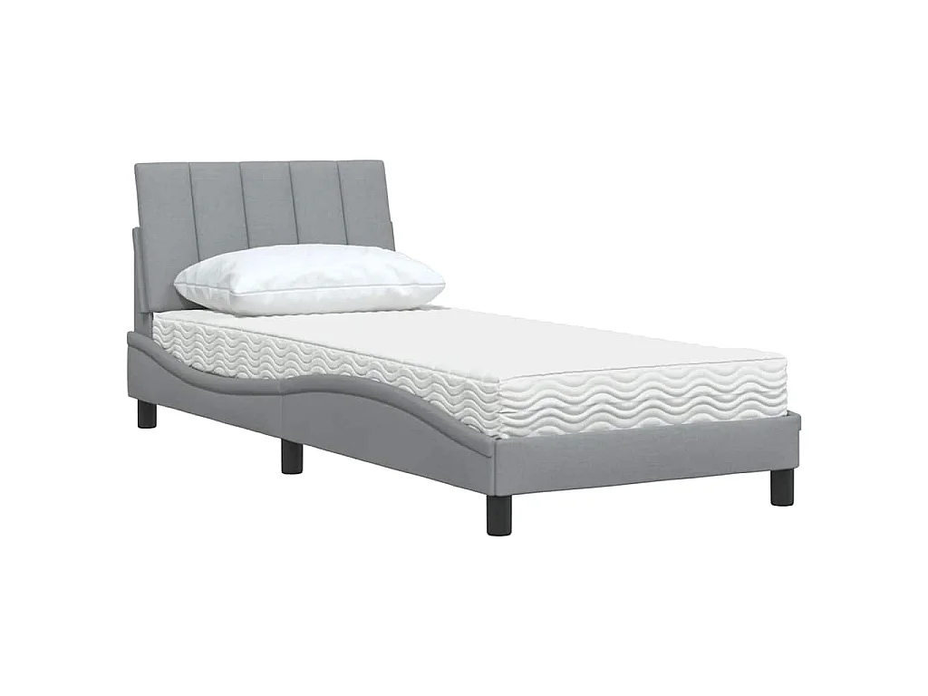 Letto con Materasso Hanko Grigio Chiaro 90x200 cm in Tessuto