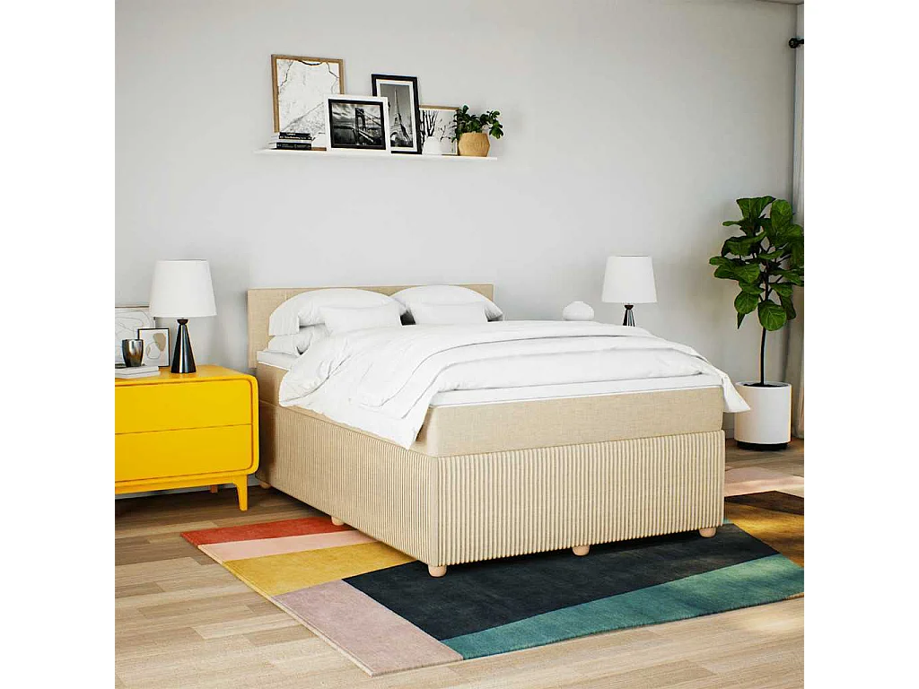 Sommier à lattes de lit avec matelas Crème 140x190 cm Tissu