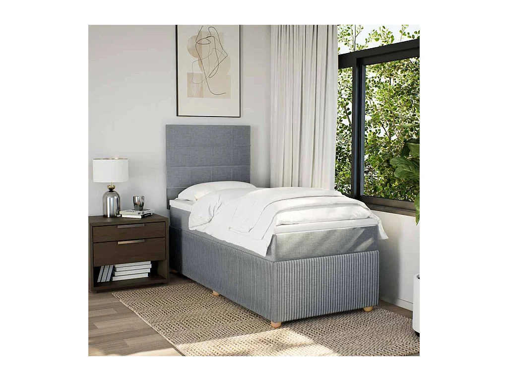 Boxspringbett mit Matratze Hellgrau 90x200 cm Stoff