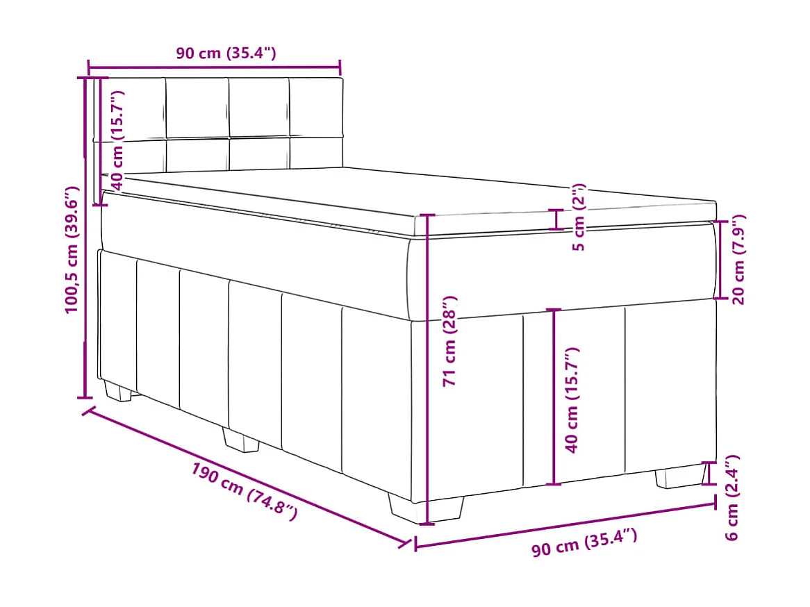 Boxspringbett mit Matratze Hellgrau 90x190 cm Stoff