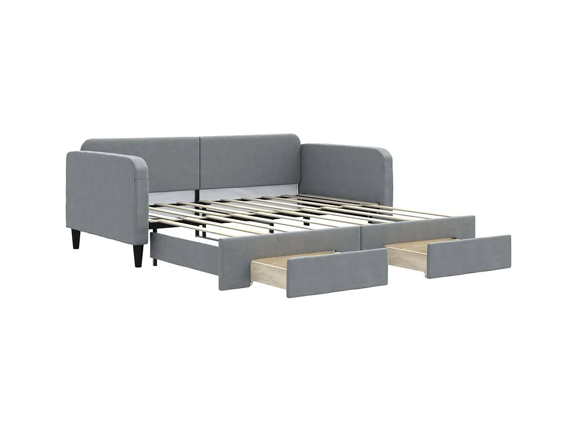 Tagesbett Ausziehbar mit Schubladen Hellgrau 90x190 cm Stoff