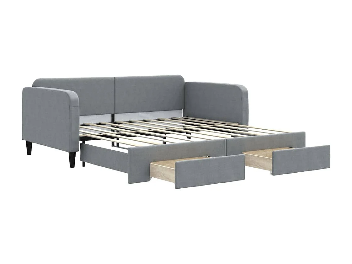 Lit de jour avec gigogne et tiroirs gris clair 90x190 cm tissu