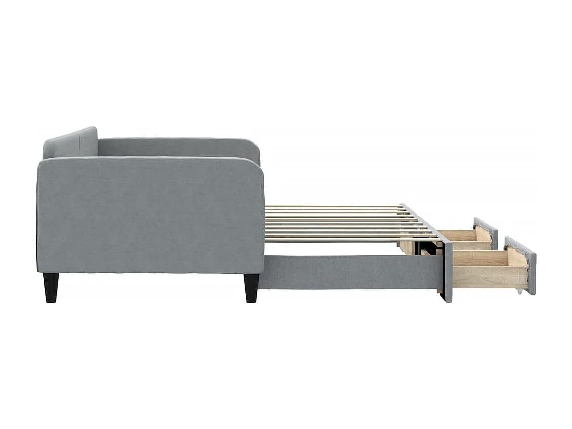 Lit de jour avec gigogne et tiroirs gris clair 90x190 cm tissu