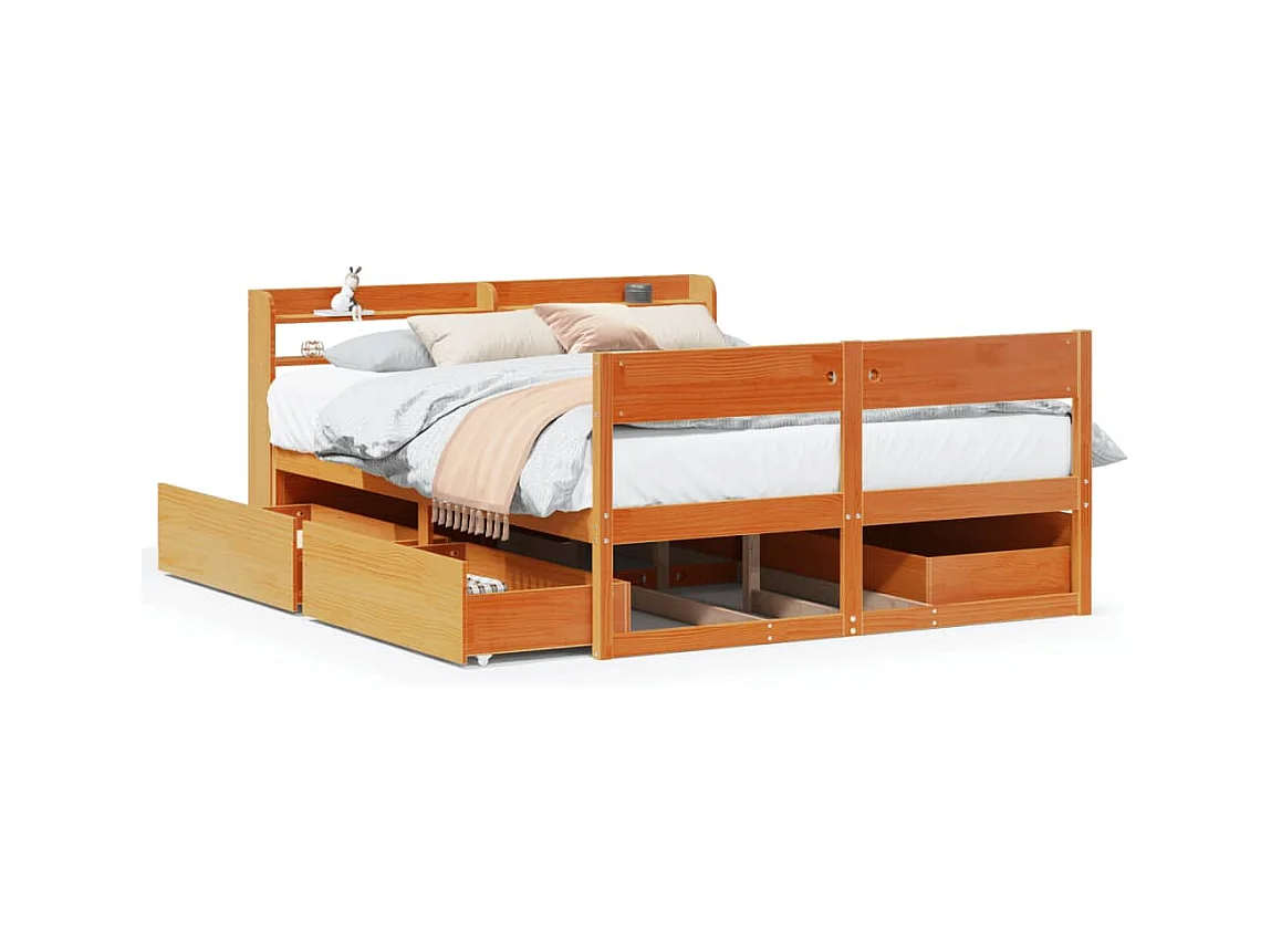Bedframe zonder matras massief grenenhout wasbruin 140x200 cm
