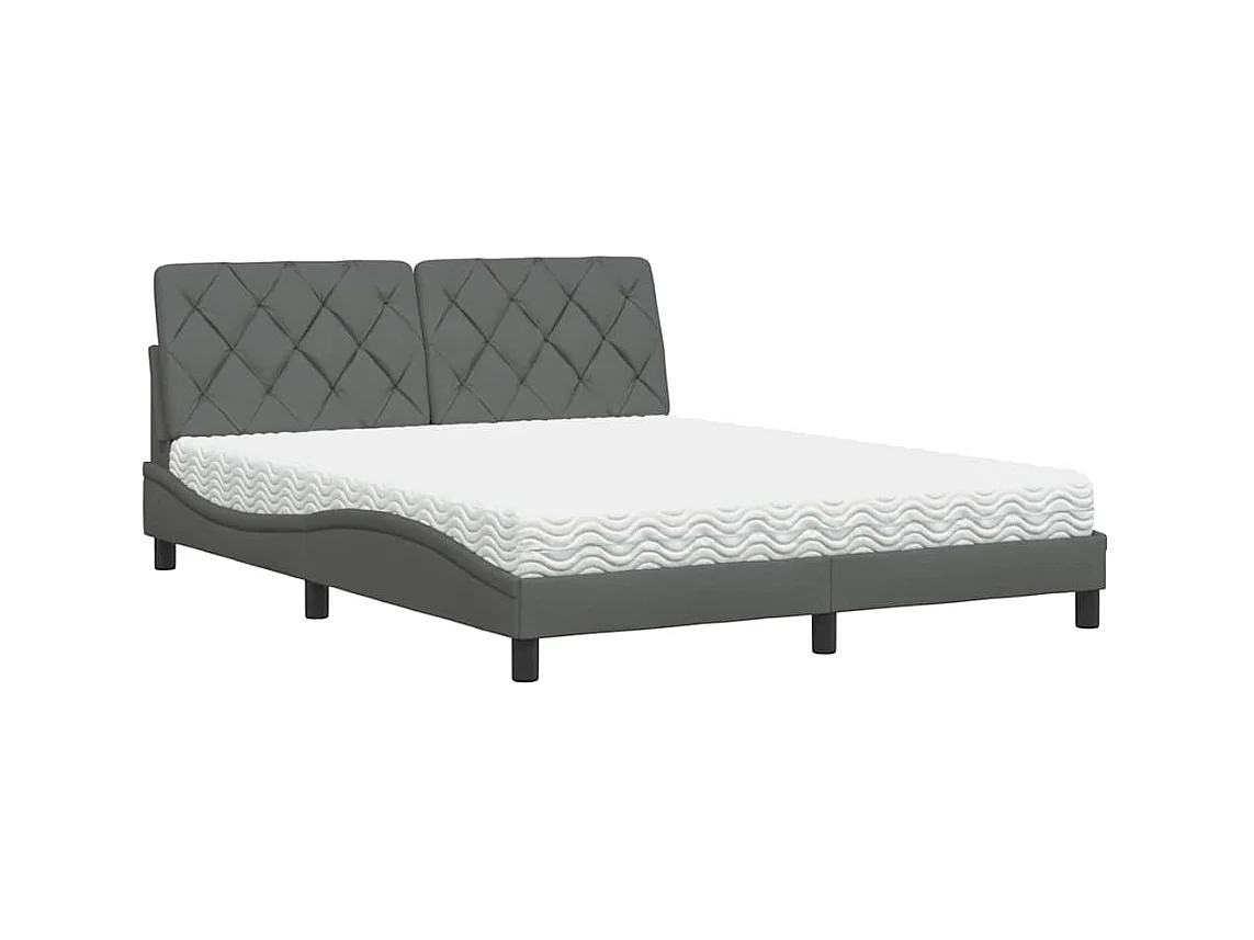 Cama com colchão 160x200 cm tecido cinzento-escuro