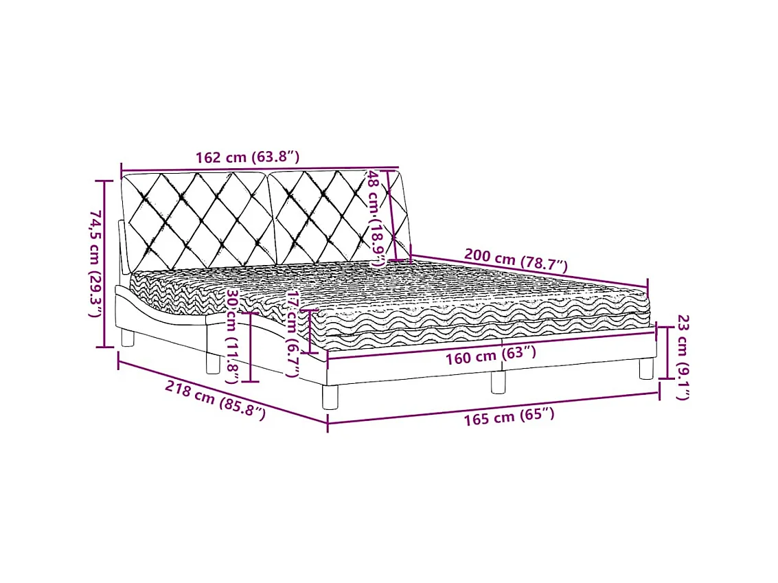 Cama com colchão 160x200 cm tecido cinzento-escuro