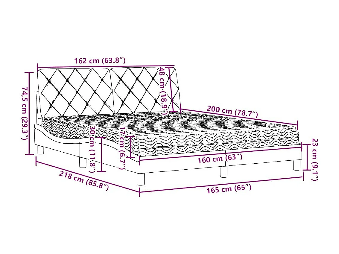 Bett mit Matratze Dunkelgrau 160x200 cm Stoff