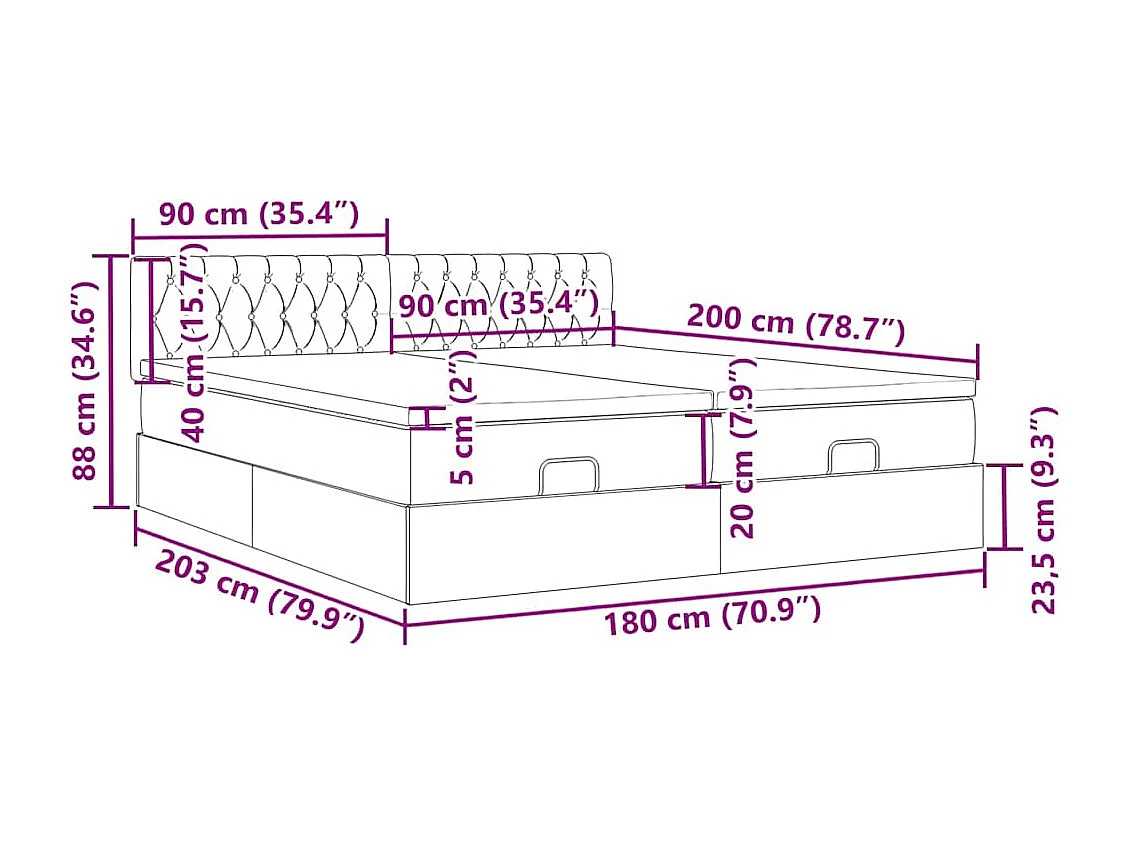 Ottoman bed met matrassen en LED's 180x200cm fluweel lichtgrijs