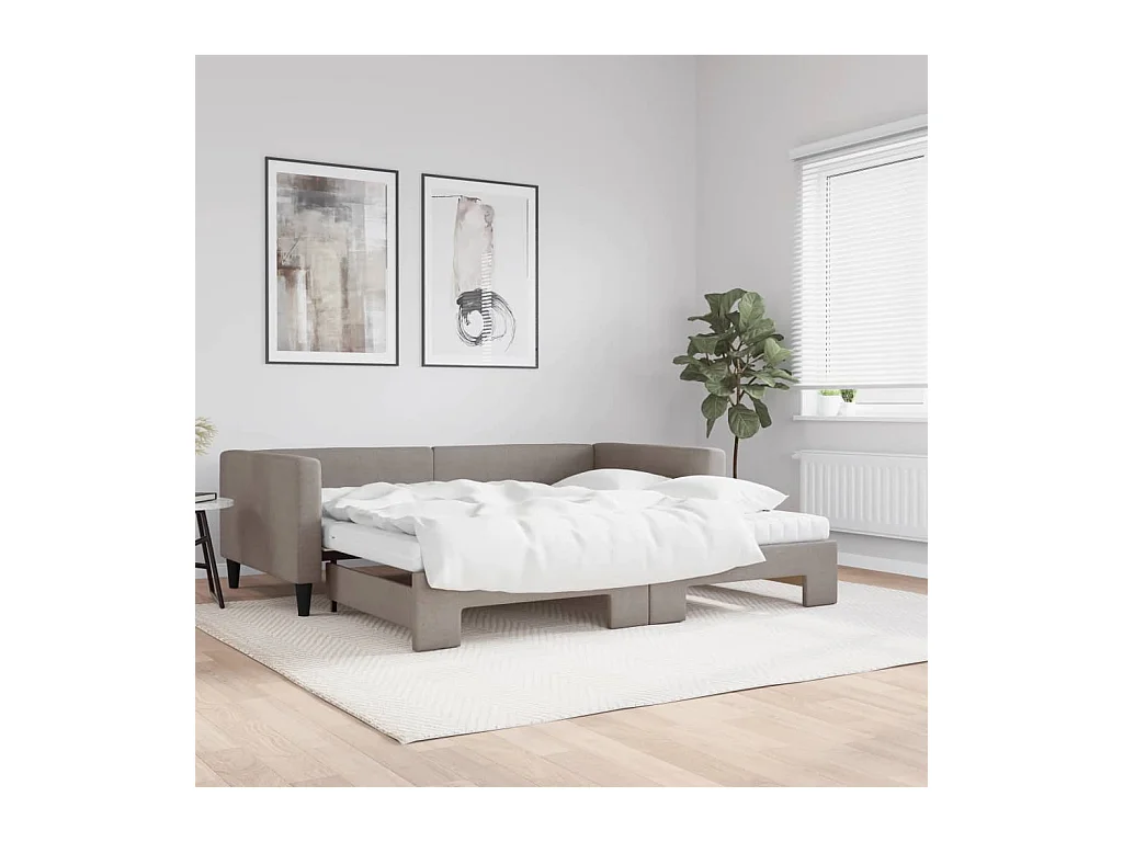Lit de jour avec gigogne et matelas taupe 100x200 cm tissu