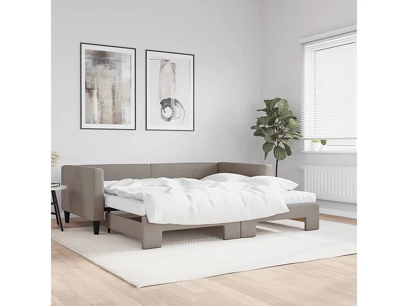 Tagesbett Ausziehbar mit Matratzen Taupe 100x200 cm Stoff