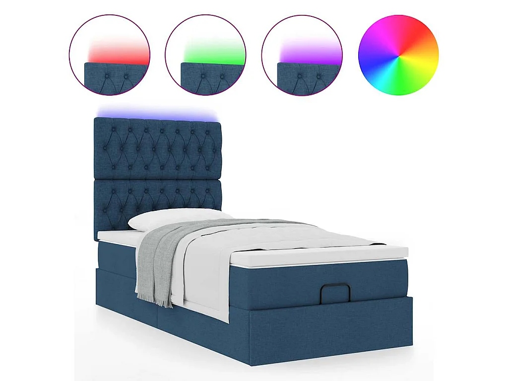 Lit ottoman avec matelas et LED Bleu 90x200 cm Tissu