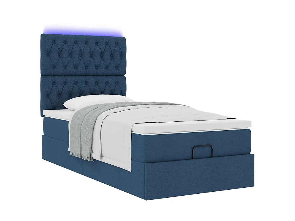 Lit ottoman avec matelas et LED Bleu 90x200 cm Tissu