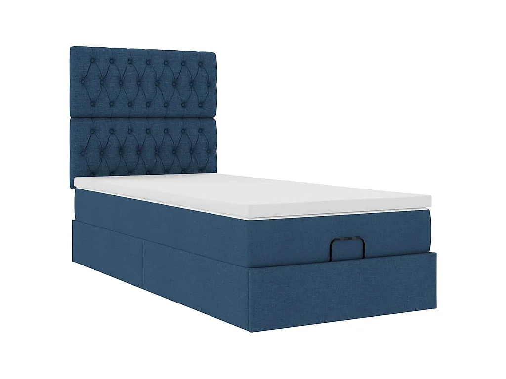 Lit ottoman avec matelas et LED Bleu 90x200 cm Tissu