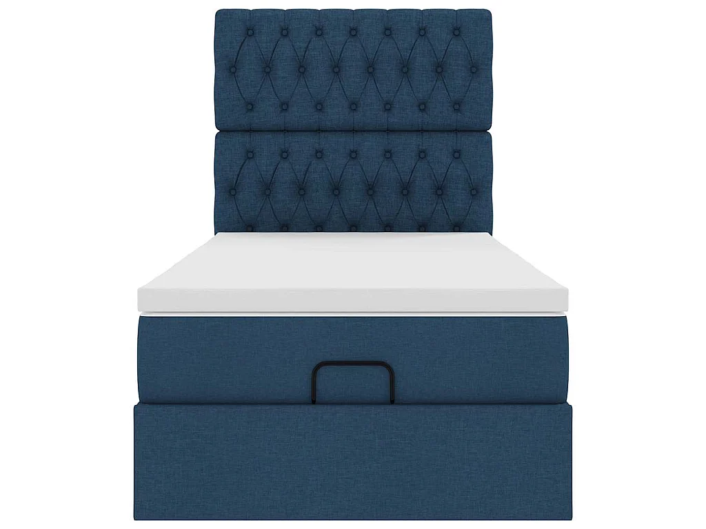 Lit ottoman avec matelas et LED Bleu 90x200 cm Tissu
