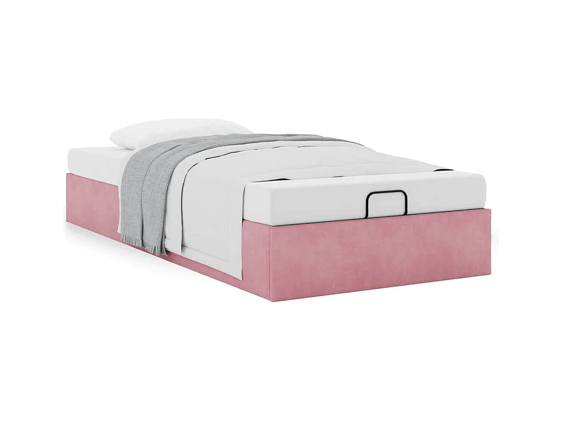 Otomano Bed Frame No Colchão Rosa 100x200 cm Veludo