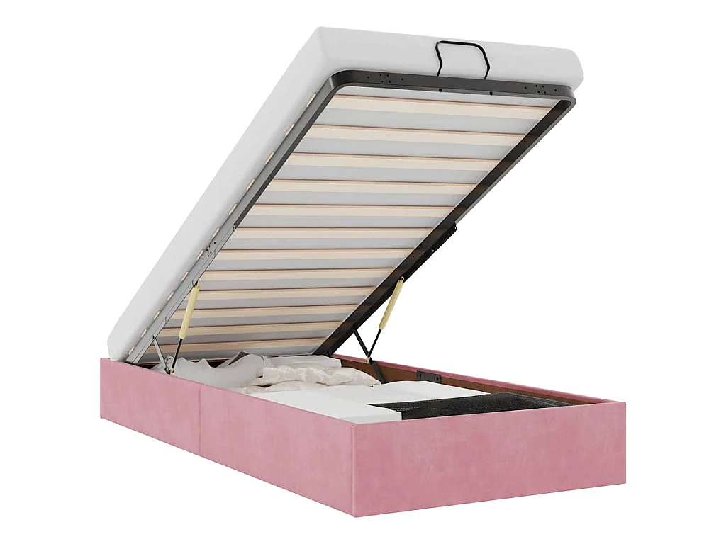 Estructura cama otomana sin colchón terciopelo rosa 100x200 cm