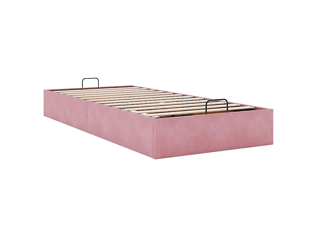 Estructura cama otomana sin colchón terciopelo rosa 100x200 cm