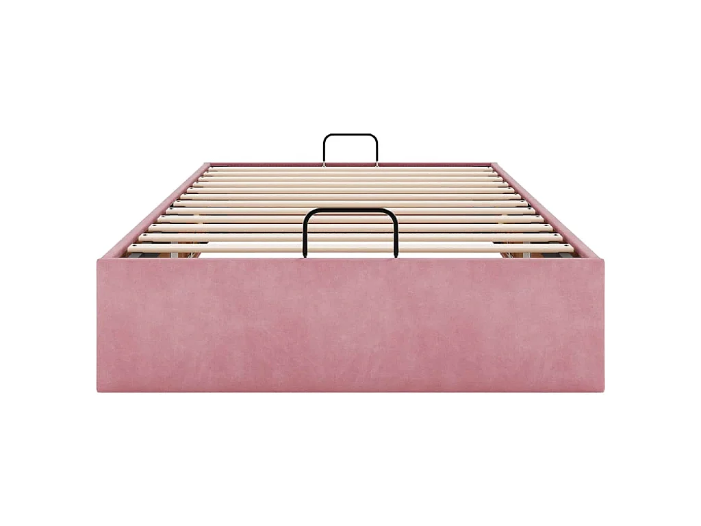 Estructura cama otomana sin colchón terciopelo rosa 100x200 cm