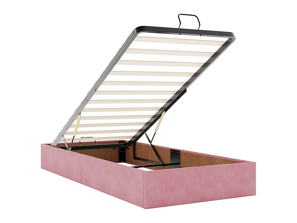 Estructura cama otomana sin colchón terciopelo rosa 100x200 cm