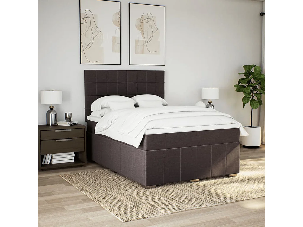 Giroletto a Molle con Materasso Marrone Scuro 160x200cm Tessuto