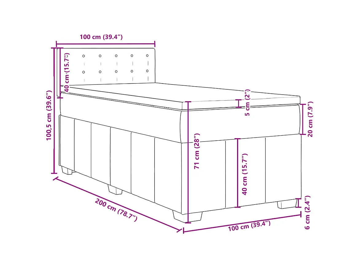 Boxspringbett mit Matratze Blau 100x200 cm Stoff