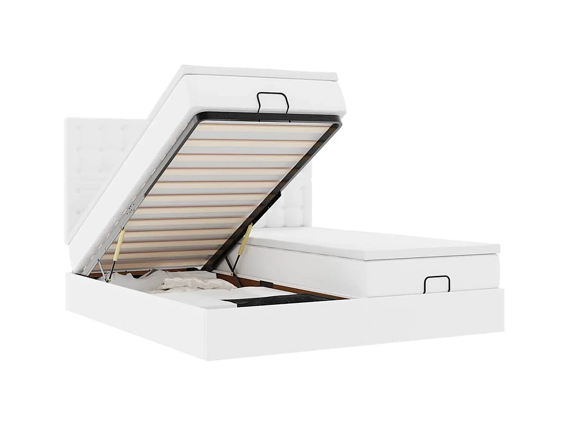 Cadre de lit ottoman et matelas blanc pur 180x200 cm similicuir