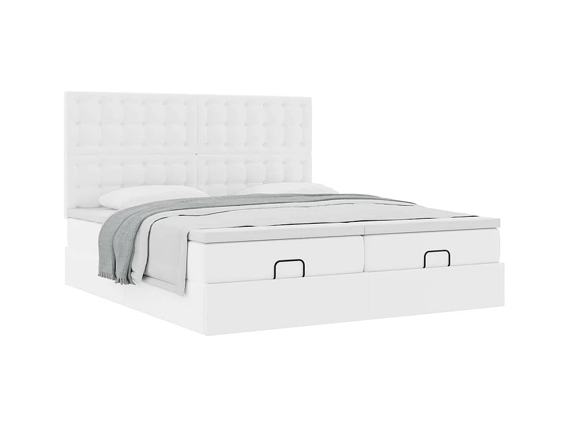 Cadre de lit ottoman et matelas blanc pur 180x200 cm similicuir