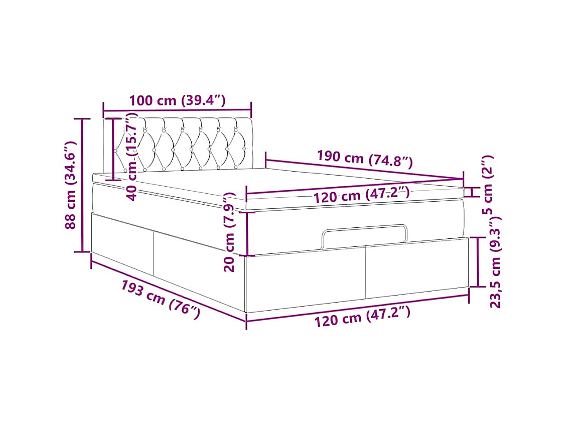Pouf Letto con Materasso e LED Grigio Scuro 120x190cm Velluto
