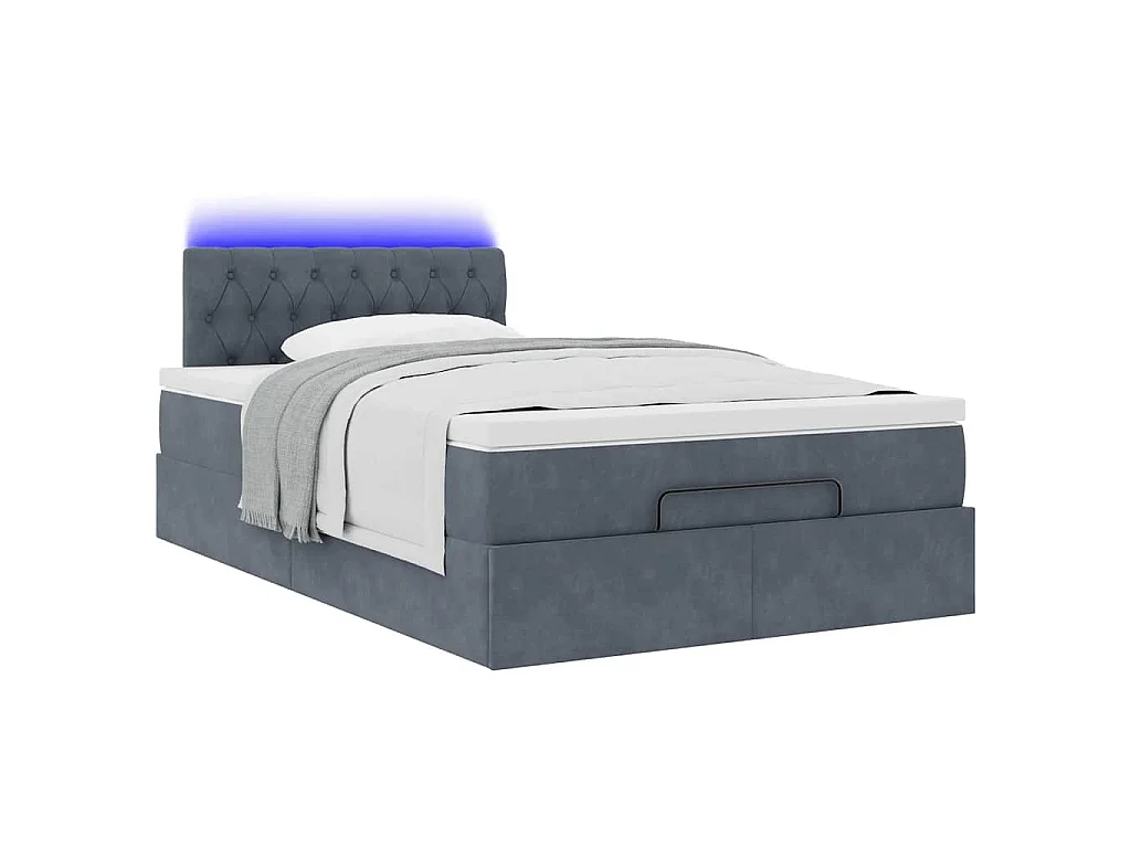 Cama otomana con colchón y LED terciopelo gris oscuro 120x190cm
