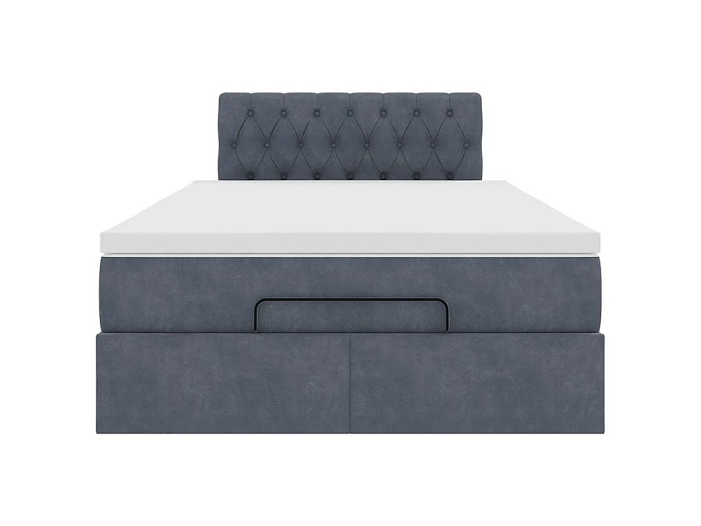 Cama otomana con colchón y LED terciopelo gris oscuro 120x190cm