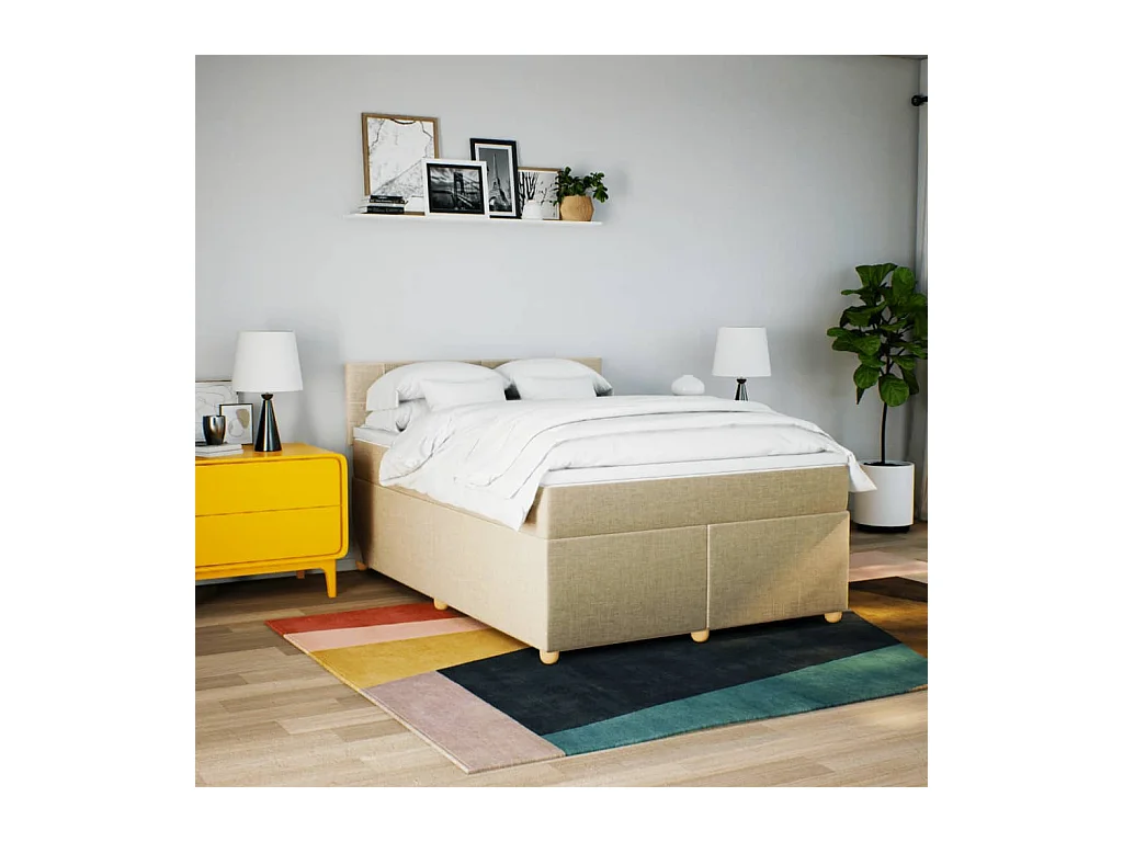 Sommier à lattes de lit avec matelas Crème 160x200 cm Tissu