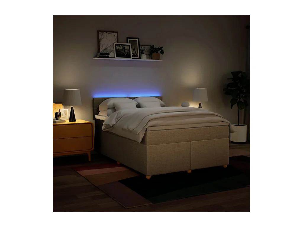 Sommier à lattes de lit avec matelas Crème 160x200 cm Tissu