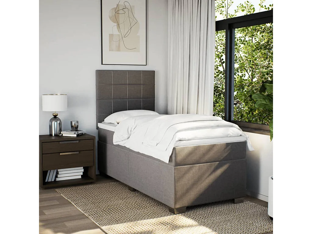 Cama com molas/colchão 90x200 cm tecido castanho-acinzentado