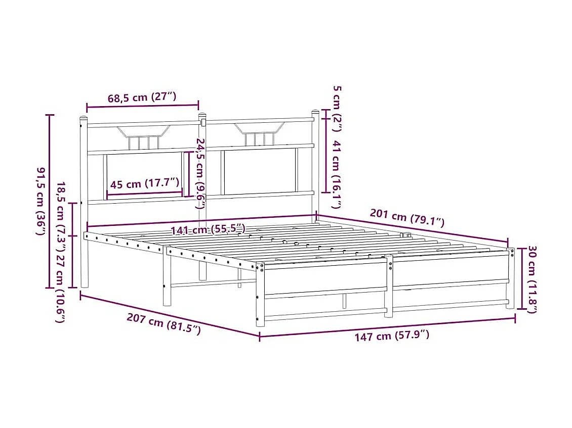 Estrutura de cama s/ colchão derivados madeira carvalho fumado