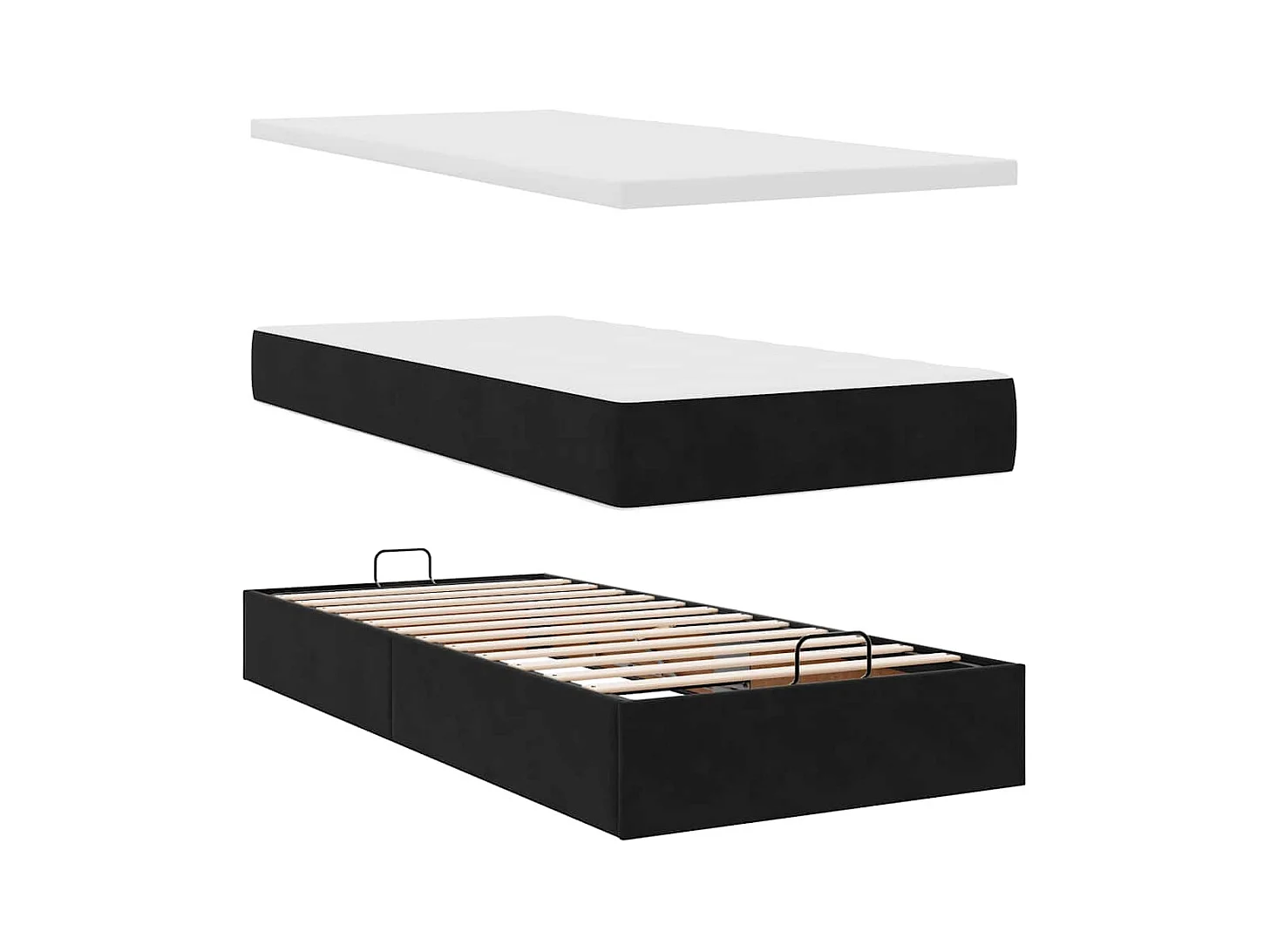 Ottoman-Bett mit Matratzen & LEDs Schwarz 100x200 cm Samt