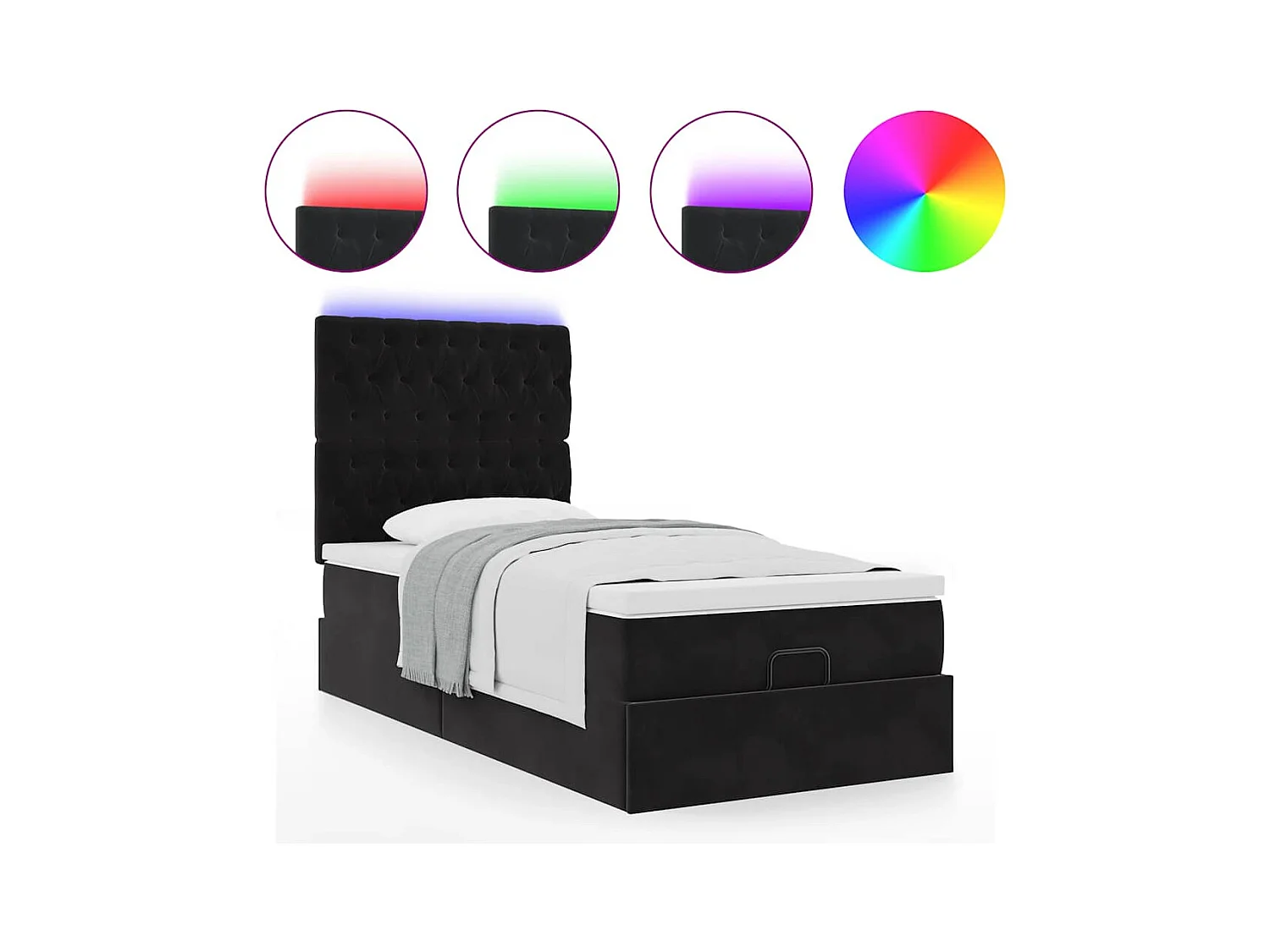 Ottoman-Bett mit Matratzen & LEDs Schwarz 100x200 cm Samt