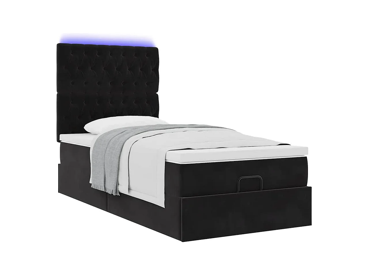 Ottoman-Bett mit Matratzen & LEDs Schwarz 100x200 cm Samt