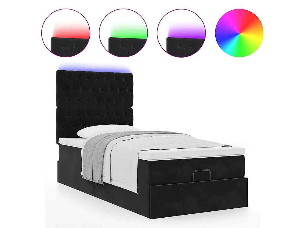 Cadre de lit ottoman avec matelas noir 100x200cm velours