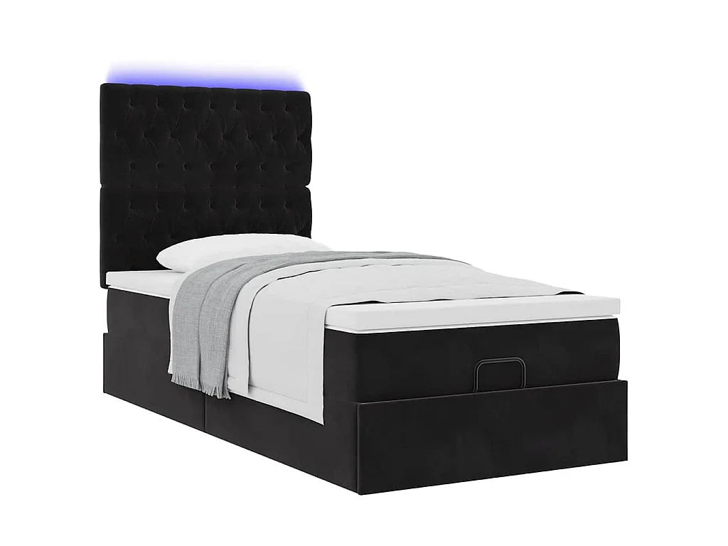 Cadre de lit ottoman avec matelas noir 100x200cm velours