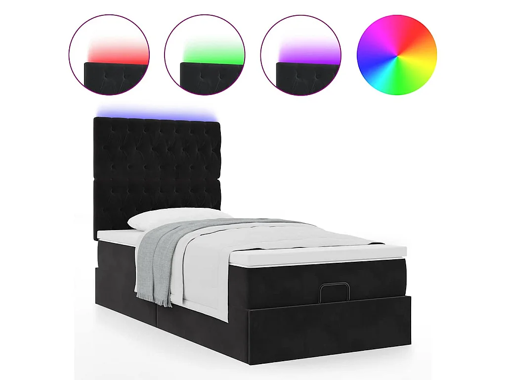 Cadre de lit ottoman avec matelas noir 100x200cm velours