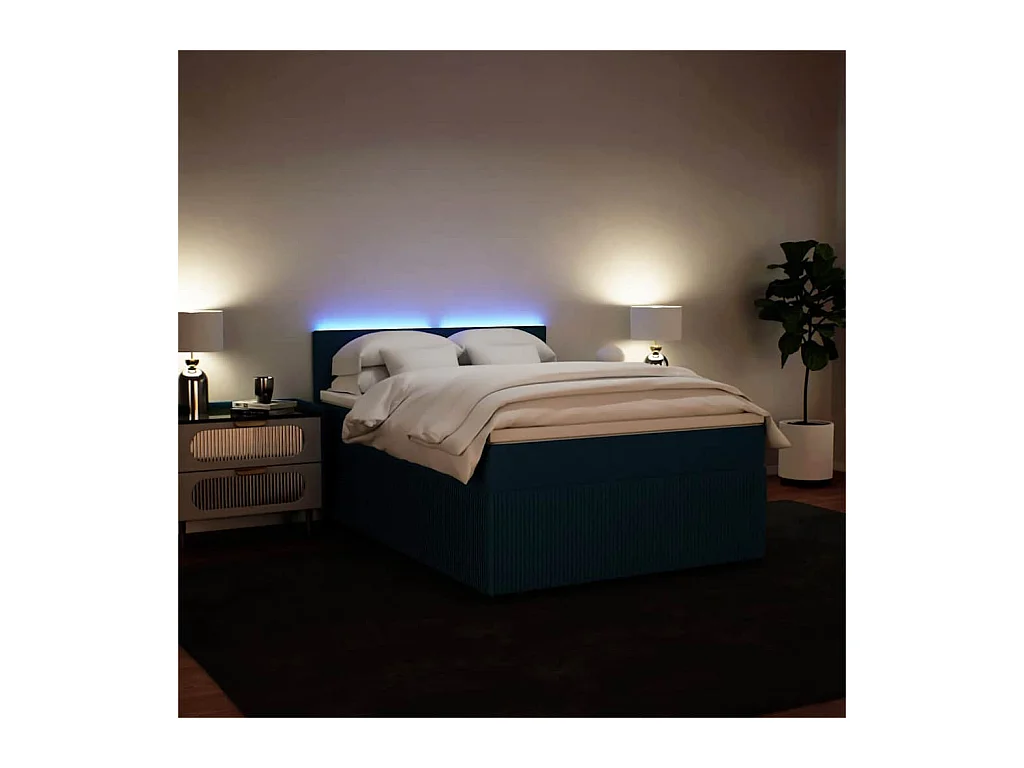 Boxspringbett mit Matratze Blau 140x190 cm Samt