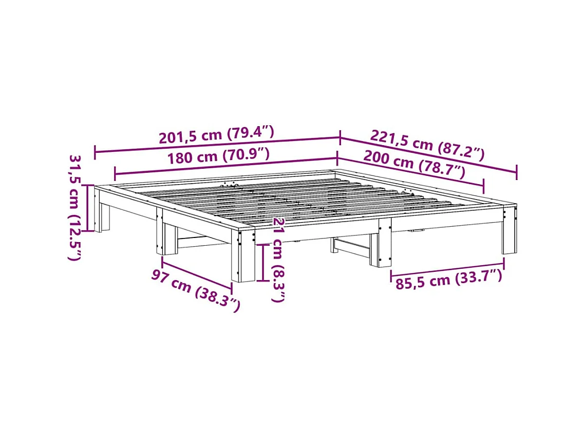 Cadre de lit sans matelas blanc 180x200 cm bois massif de pin