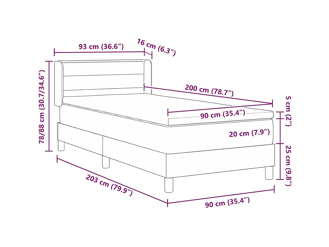 Lit boxspring avec matelas avec matelas Gris foncé 90 x 200 cm