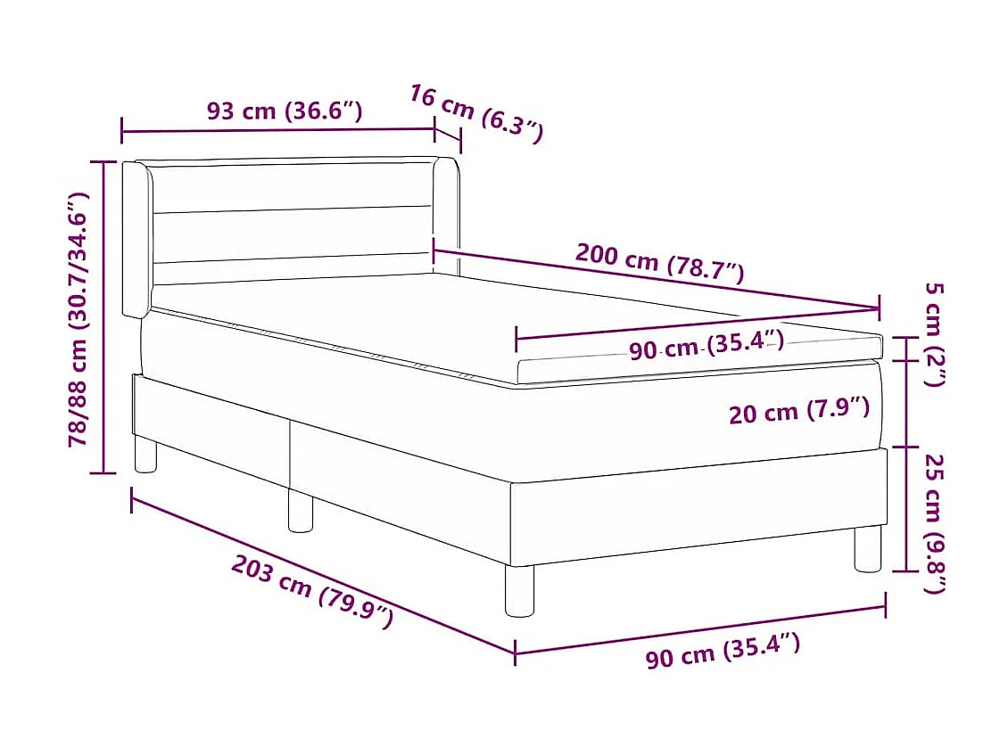 Boxspringbett mit Matratze mit Matratze Dunkelgrau 90 x 200 cm