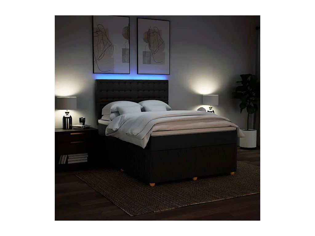 Sommier à lattes de lit avec matelas Noir 140x190 cm Tissu